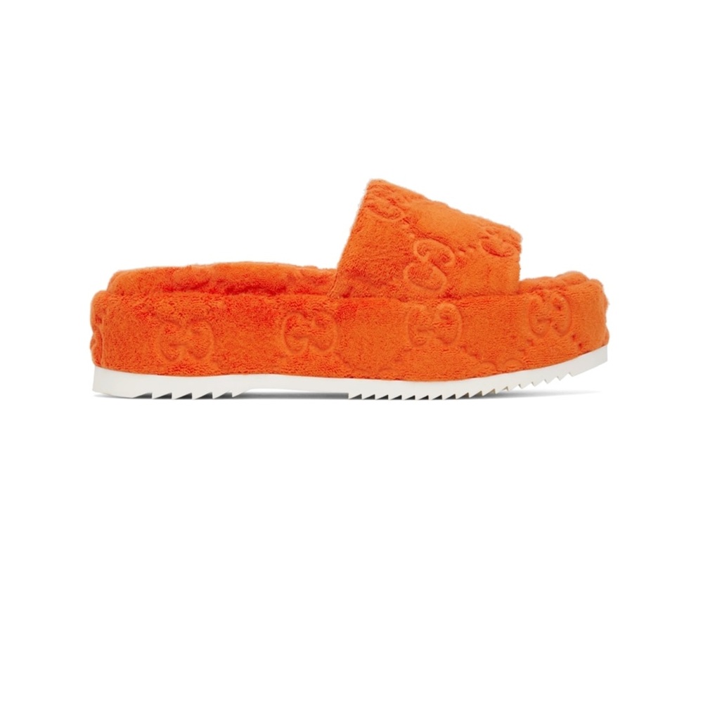 Orange Gucci platform slides